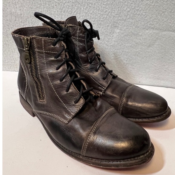 Bed Stu Cobbler 100% Organic Leather Boots Brown Lace-Up Zipper Ankle Booties - Picture 1 of 14